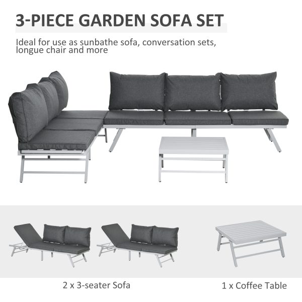 3Pc Garden Seating Set w/ Convertible Sofa Lounge Table Grey Coffee - Image 4