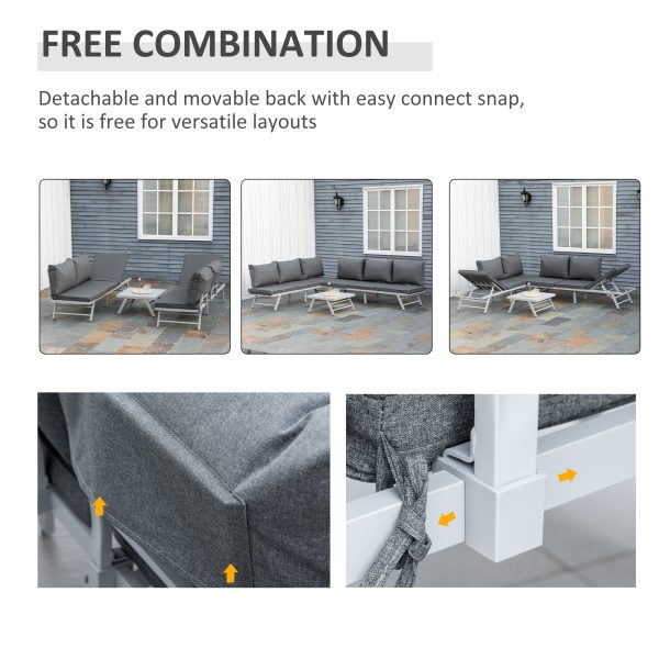 3Pc Garden Seating Set w/ Convertible Sofa Lounge Table Grey Coffee - Image 6