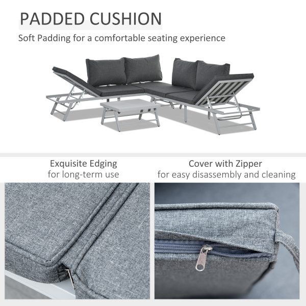 3Pc Garden Seating Set w/ Convertible Sofa Lounge Table Grey Coffee - Image 7