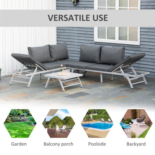 3Pc Garden Seating Set w/ Convertible Sofa Lounge Table Grey Coffee - Image 8