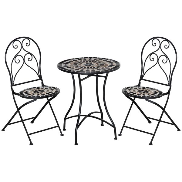 3PC Garden Bistro Set with Mosaic Tile Top and Seats, Metal Frame