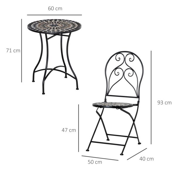 3PC Garden Bistro Set with Mosaic Tile Top and Seats, Metal Frame - Image 3