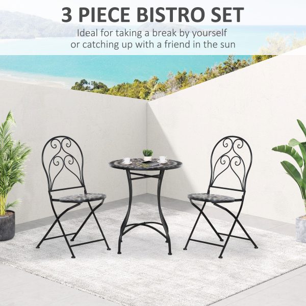 3PC Garden Bistro Set with Mosaic Tile Top and Seats, Metal Frame - Image 4