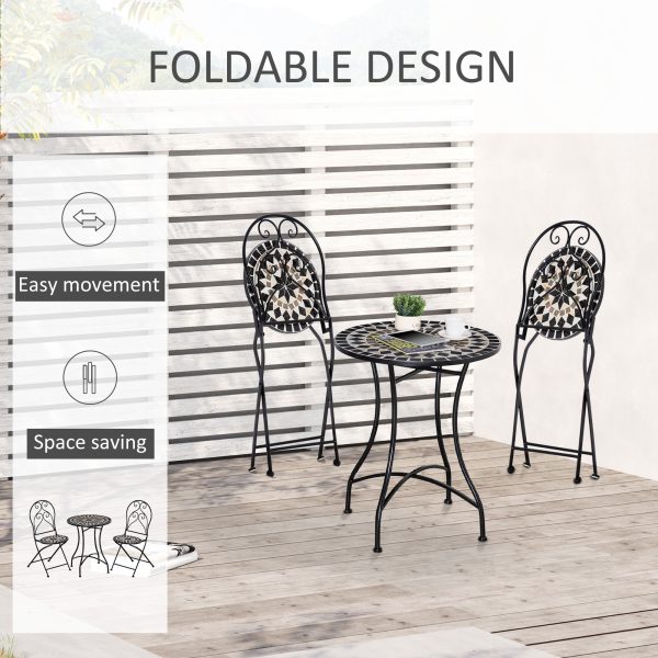 3PC Garden Bistro Set with Mosaic Tile Top and Seats, Metal Frame - Image 5