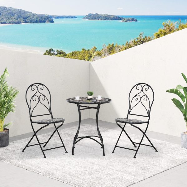 3PC Garden Bistro Set with Mosaic Tile Top and Seats, Metal Frame - Image 7