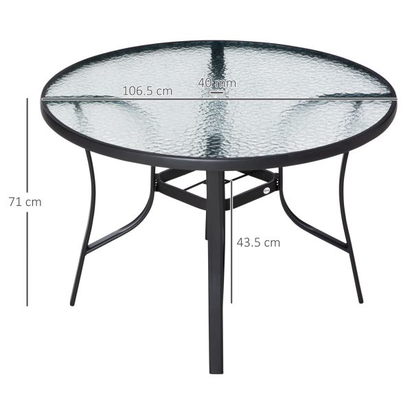 106cm Round Garden Dining Table with Parasol Hole Tempered Glass Top Steel Frame - Image 3