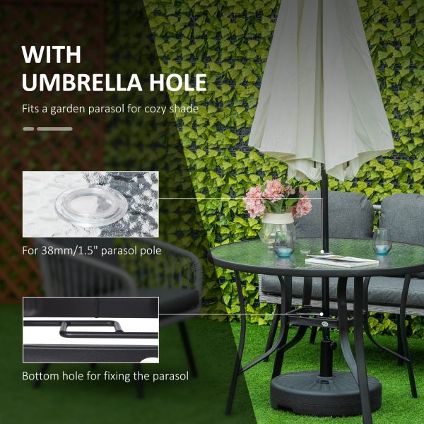 106cm Round Garden Dining Table with Parasol Hole Tempered Glass Top Steel Frame - Image 4