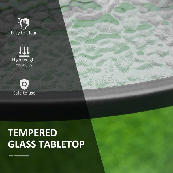 106cm Round Garden Dining Table with Parasol Hole Tempered Glass Top Steel Frame - Image 5