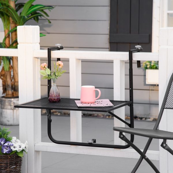 Balcony Hanging Table, Metal Wall Mount Desk, Adjust Black - Image 2