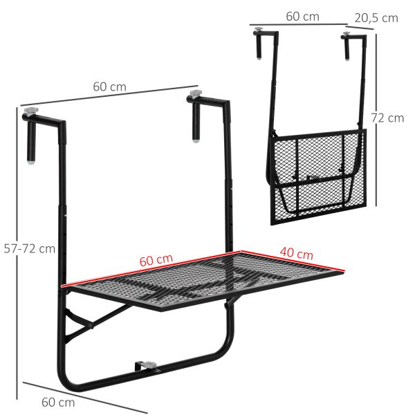 Balcony Hanging Table, Metal Wall Mount Desk, Adjust Black - Image 3