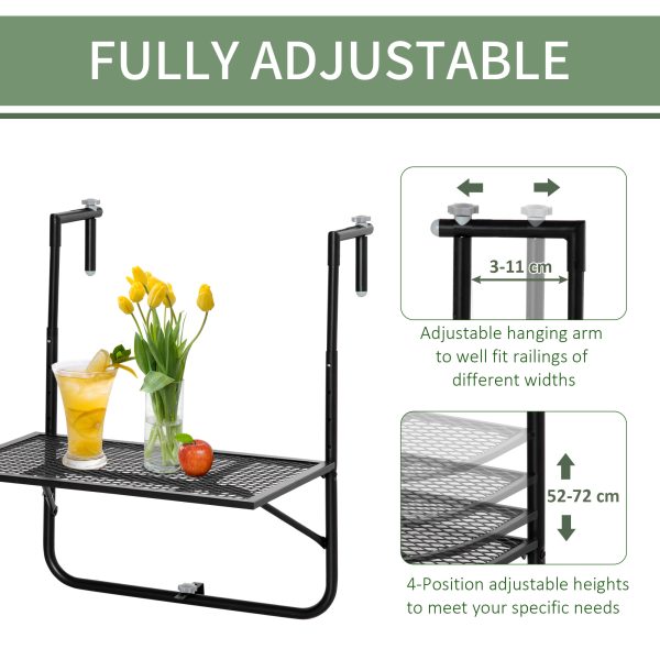 Balcony Hanging Table, Metal Wall Mount Desk, Adjust Black - Image 4