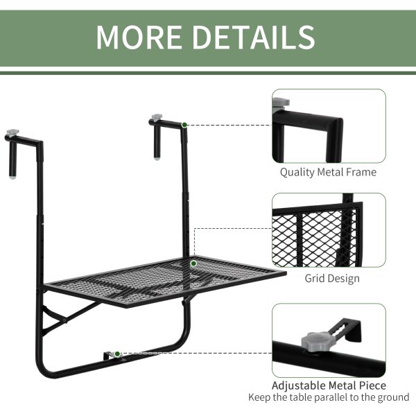 Balcony Hanging Table, Metal Wall Mount Desk, Adjust Black - Image 6