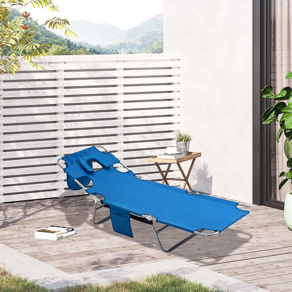 Beach Chaise Lounge Face Cavity Portable Sun Lounger, Reclining Adjust Blue - Image 2
