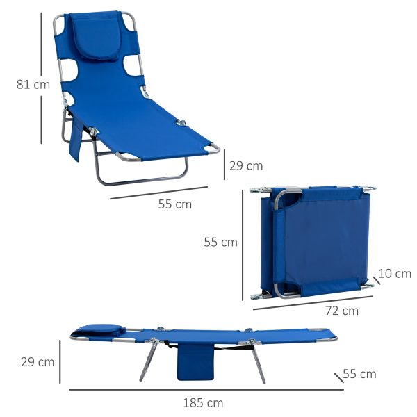 Beach Chaise Lounge Face Cavity Portable Sun Lounger, Reclining Adjust Blue - Image 3