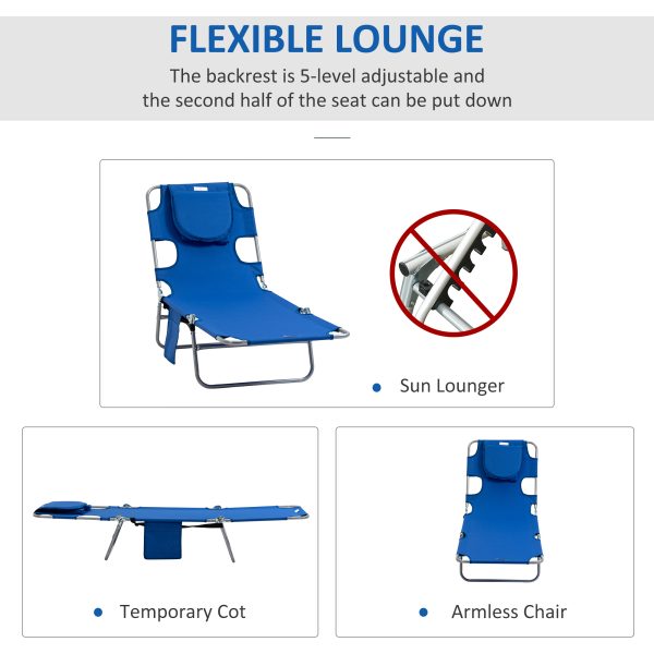 Beach Chaise Lounge Face Cavity Portable Sun Lounger, Reclining Adjust Blue - Image 4
