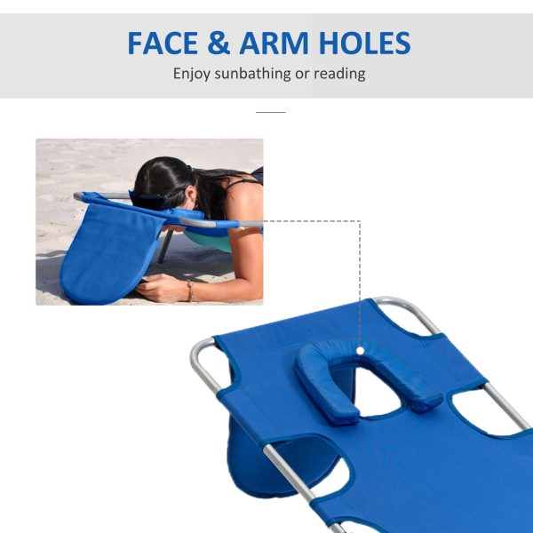 Beach Chaise Lounge Face Cavity Portable Sun Lounger, Reclining Adjust Blue - Image 5