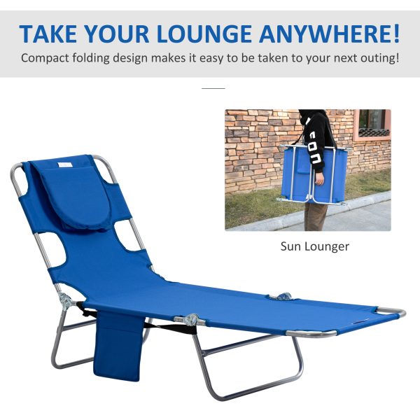 Beach Chaise Lounge Face Cavity Portable Sun Lounger, Reclining Adjust Blue - Image 7