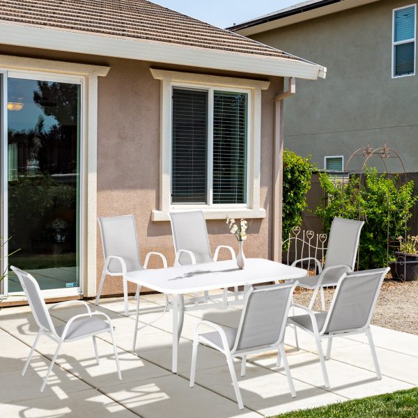 7 Piece Garden Dining Set 6 Seater Outdoor Patio Furniture Grey - Image 2