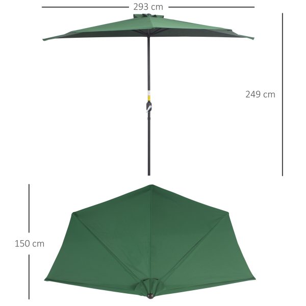 3m Half Parasol Umbrella Metal Frame Crank NO BASE INCLUDED, Green - Image 3