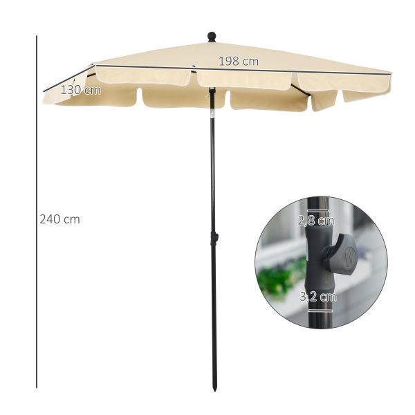 Aluminium Sun Parasol Garden Tilting Umbrellas Patio Rectangular, 2x1.25m, Beige - Image 3