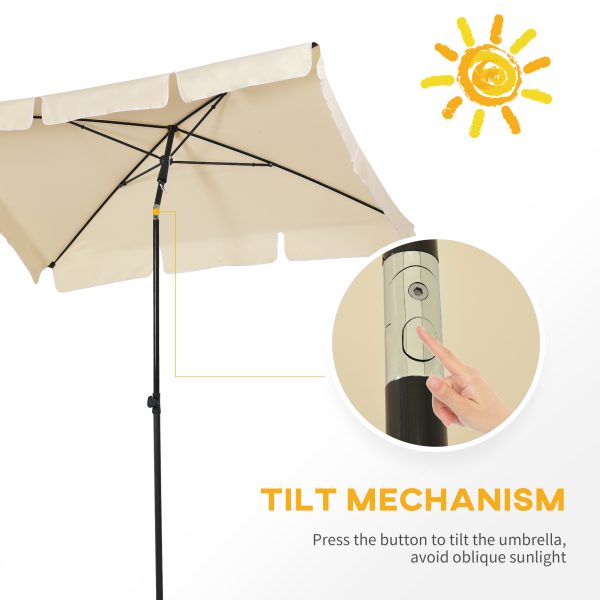 Aluminium Sun Parasol Garden Tilting Umbrellas Patio Rectangular, 2x1.25m, Beige - Image 4
