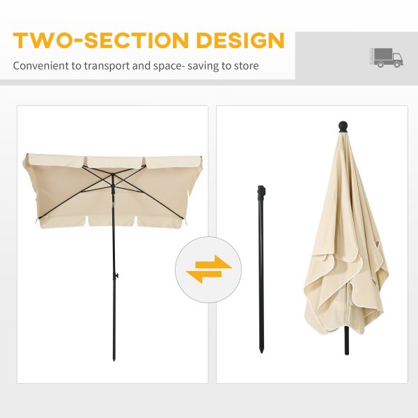 Aluminium Sun Parasol Garden Tilting Umbrellas Patio Rectangular, 2x1.25m, Beige - Image 5