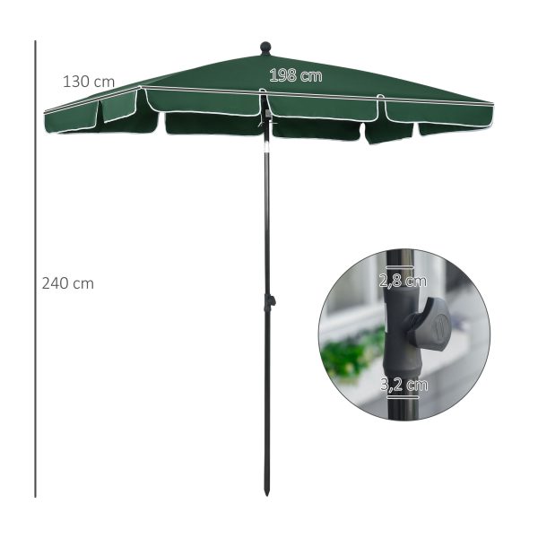 Aluminium Sun Parasol Garden Tilting Umbrellas Patio Rectangular, 2x1.25m, Green - Image 3