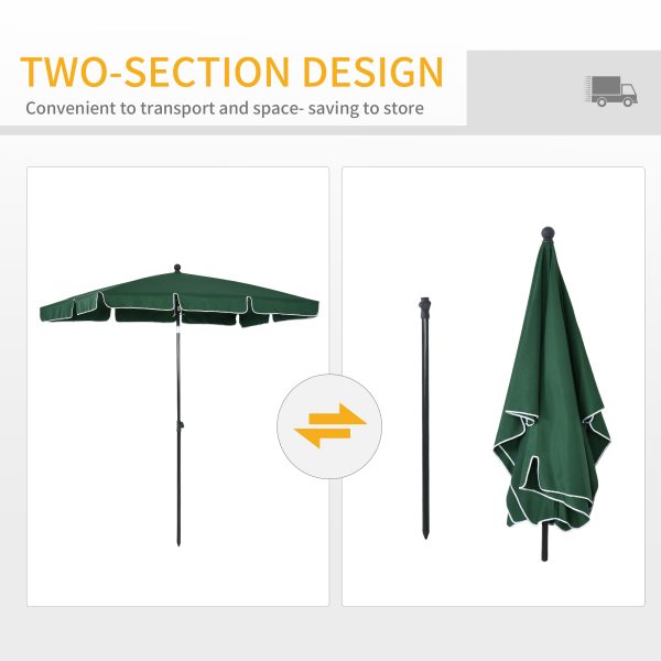 Aluminium Sun Parasol Garden Tilting Umbrellas Patio Rectangular, 2x1.25m, Green - Image 5