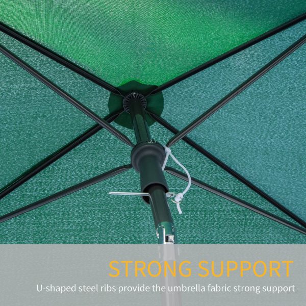Aluminium Sun Parasol Garden Tilting Umbrellas Patio Rectangular, 2x1.25m, Green - Image 7