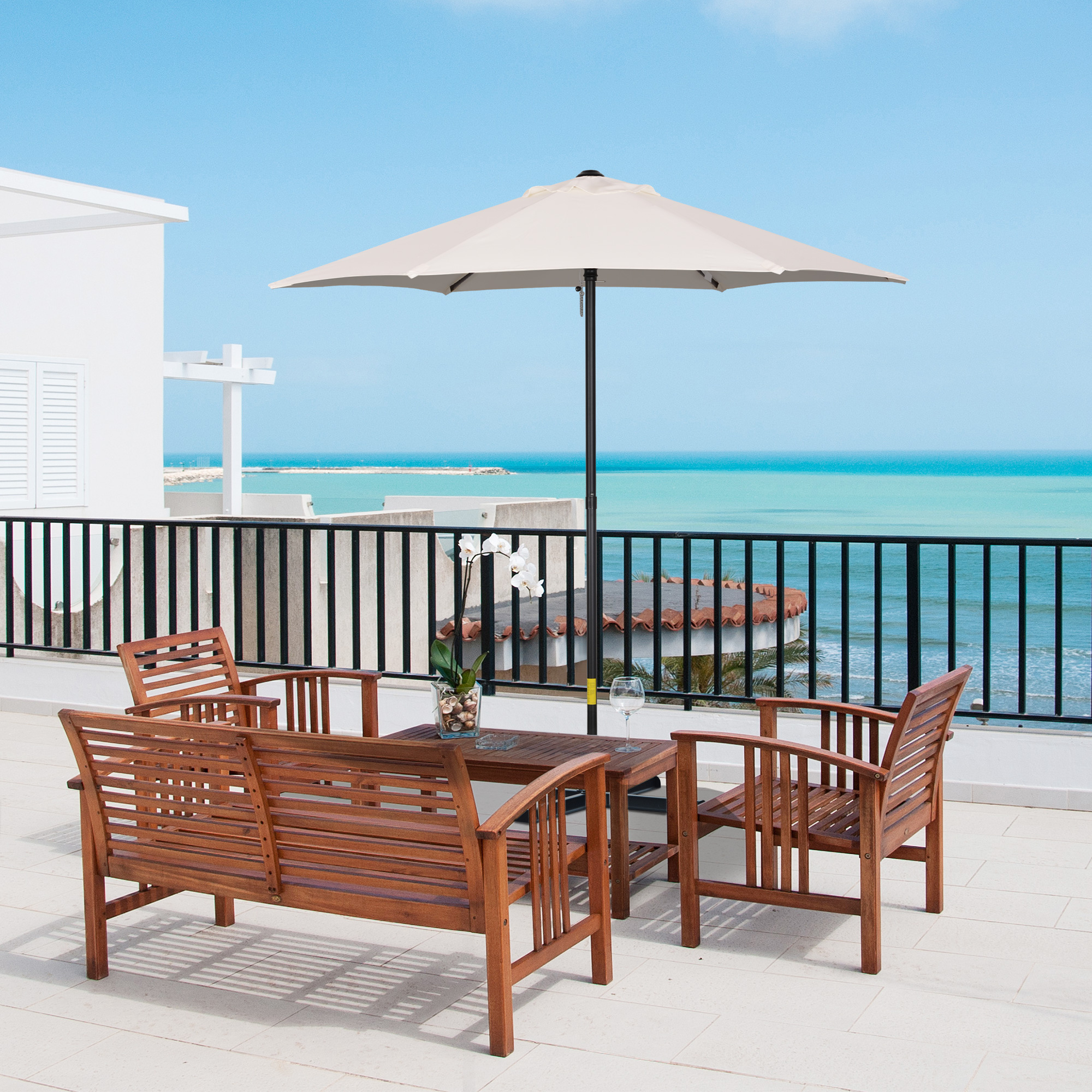 1.96m Parasol Patio Umbrella, Cream White - Image 2
