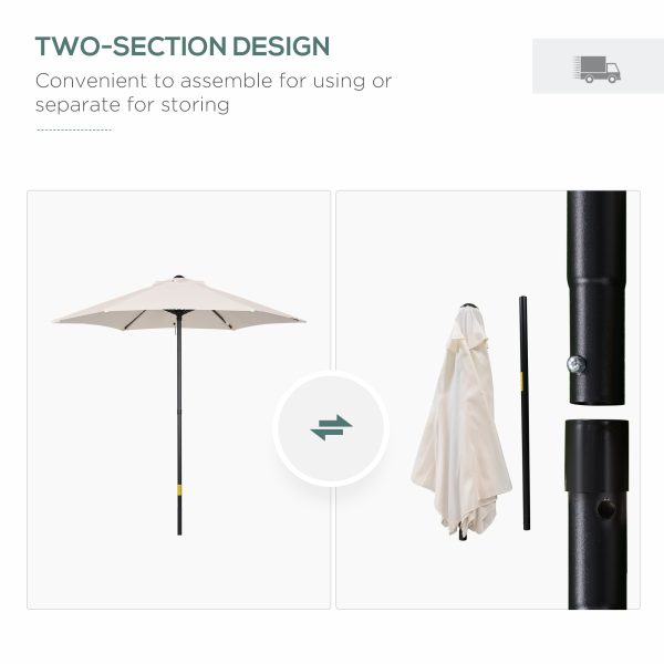 1.96m Parasol Patio Umbrella, Cream White - Image 4