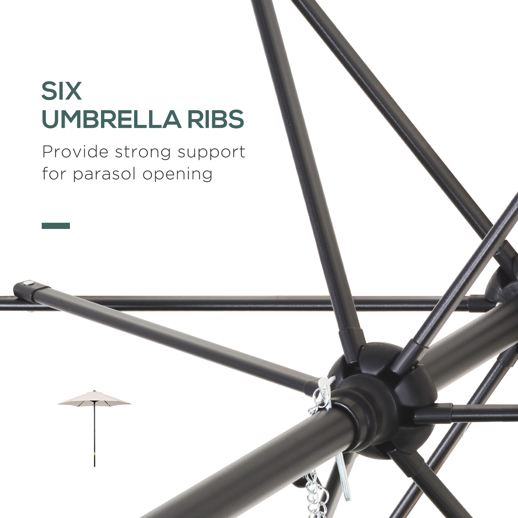 1.96m Parasol Patio Umbrella, Cream White - Image 5