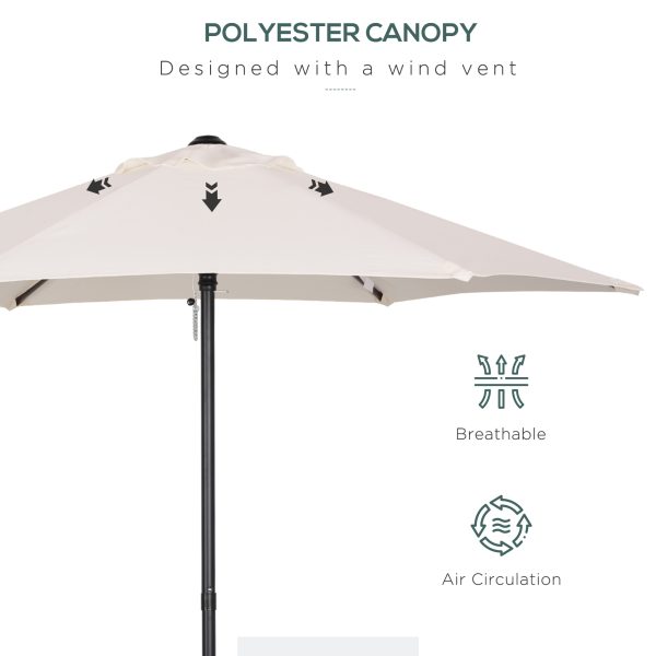 1.96m Parasol Patio Umbrella, Cream White - Image 6