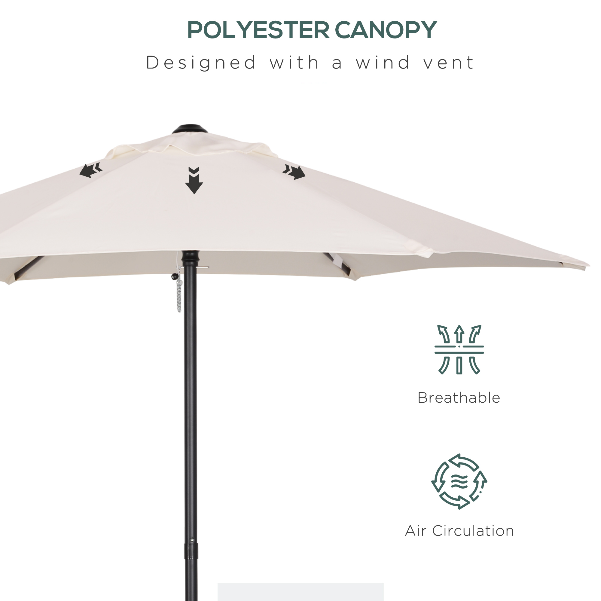 1.96m Parasol Patio Umbrella, Cream White - Image 6