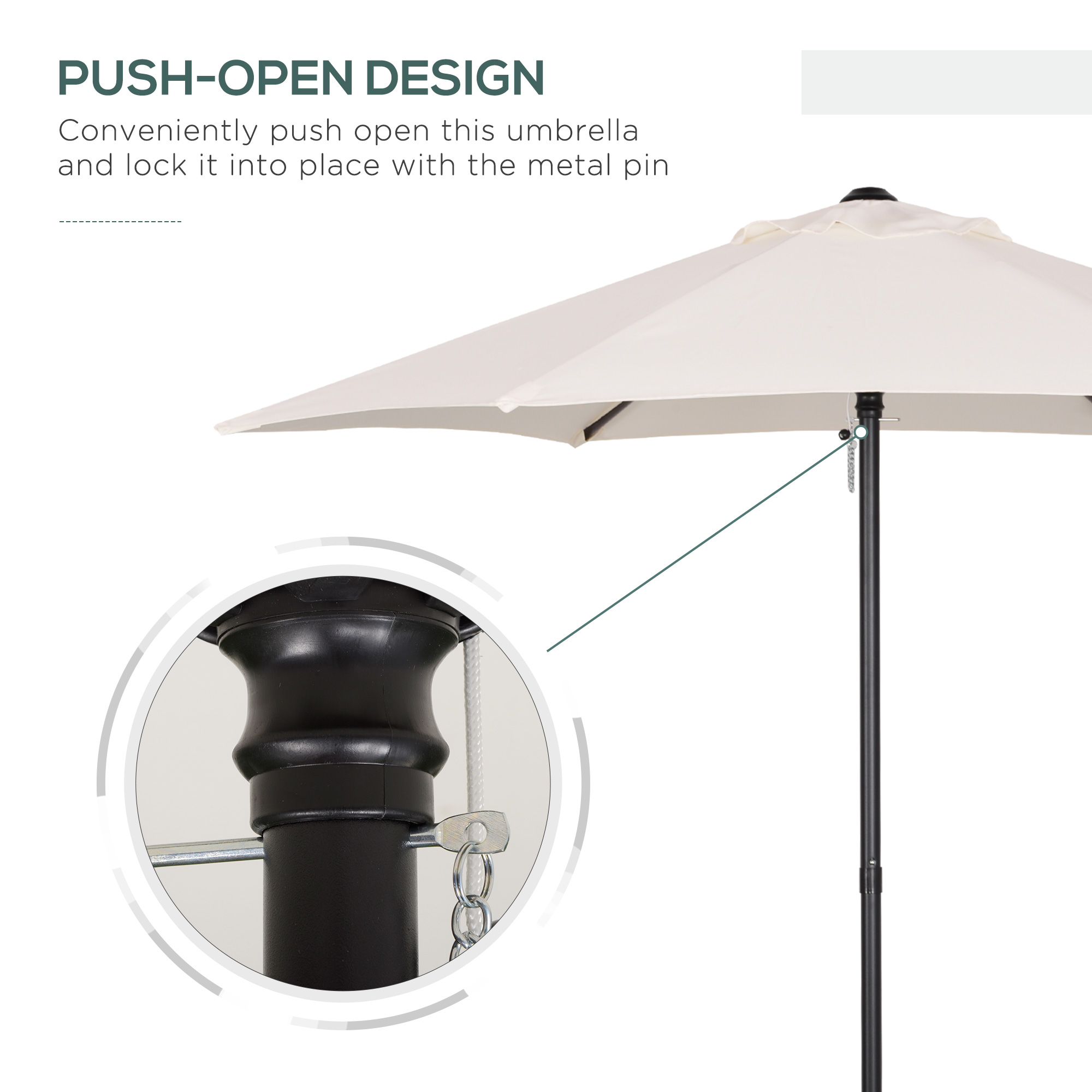 1.96m Parasol Patio Umbrella, Cream White - Image 7