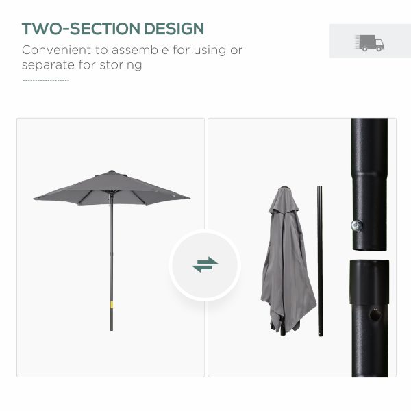 1.96m Parasol Patio Umbrella, Dark Grey - Image 4