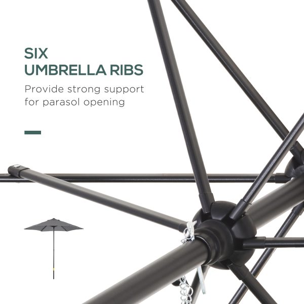 1.96m Parasol Patio Umbrella, Dark Grey - Image 5