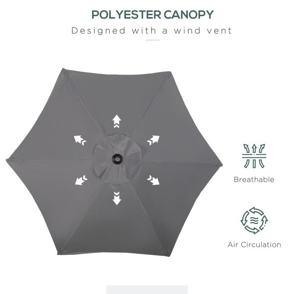 1.96m Parasol Patio Umbrella, Dark Grey - Image 6