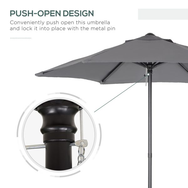 1.96m Parasol Patio Umbrella, Dark Grey - Image 7