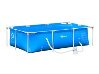 Steel Frame Pool & Filter Pump & Cartridge Rust Resistant 252 x 152 x 65cm Blue