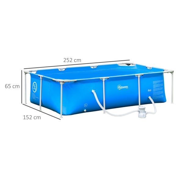 Steel Frame Pool & Filter Pump & Cartridge Rust Resistant 252 x 152 x 65cm Blue - Image 3