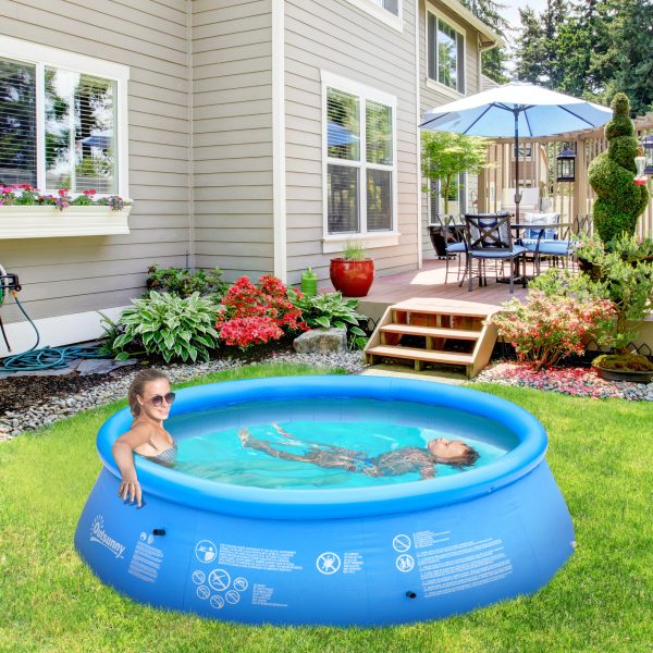 274cmx76cm Round Paddling Inflatable Swimming Pool Family-Sized & Hand Pump Blue - Image 2