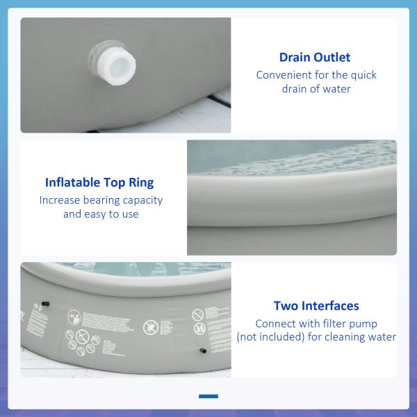 274cmx76cm Round Paddling Inflatable Swimming Pool Family-Sized & Hand Pump Grey - Image 7