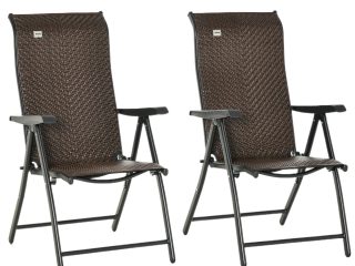 Set of 2 Outdoor Patio PE Rattan Dining Armrests Chair Adjustable Red Brown