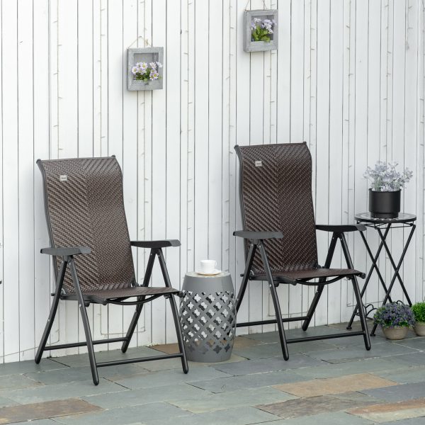 Set of 2 Outdoor Patio PE Rattan Dining Armrests Chair Adjustable Red Brown - Image 2