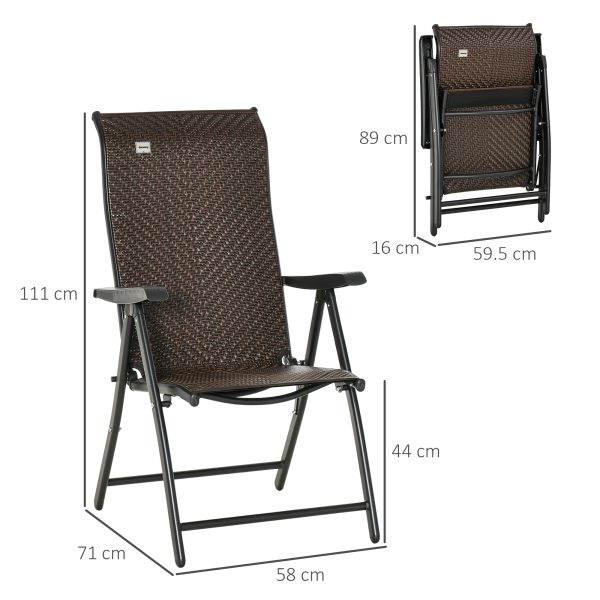 Set of 2 Outdoor Patio PE Rattan Dining Armrests Chair Adjustable Red Brown - Image 3