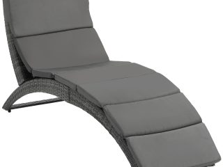 Garden Patio Rattan Wicker Folding Sun Lounger Cushion  Grey