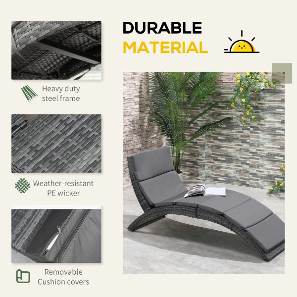 Garden Patio Rattan Wicker Folding Sun Lounger Cushion  Grey - Image 3