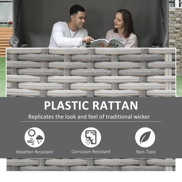 PE Rattan Daybed 2-Seater Sofa Footstool Tempered Glass Table - Image 7