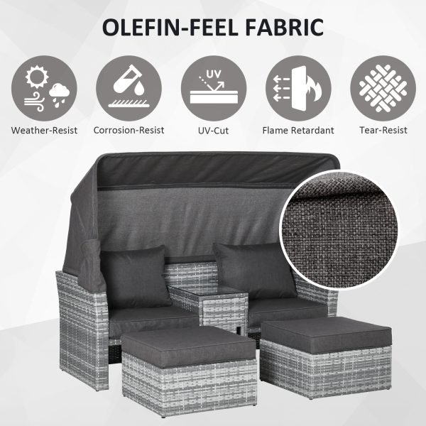 PE Rattan Daybed 2-Seater Sofa Footstool Tempered Glass Table - Image 8